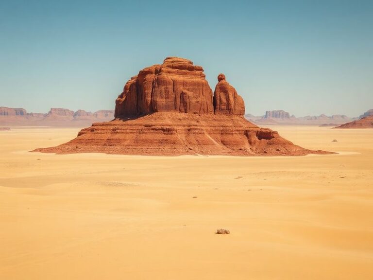 A split-image composition showing a cracked red desert floor on one side and a high-fashion model wearing a crimson-toned out