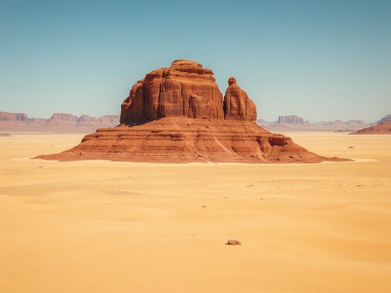 A split-image composition showing a cracked red desert floor on one side and a high-fashion model wearing a crimson-toned out
