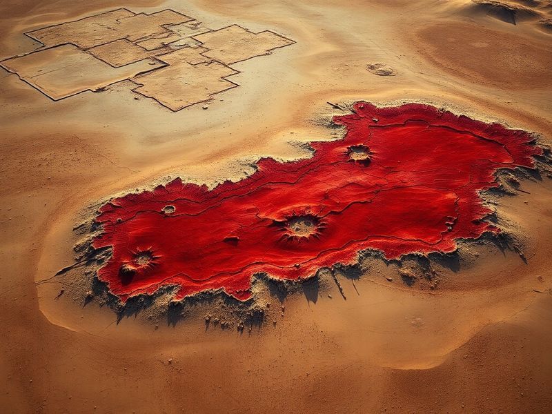 A flat lay photograph of a woven fabric swatch book with crimson desert patch samples, arranged alongside a vintage leather j