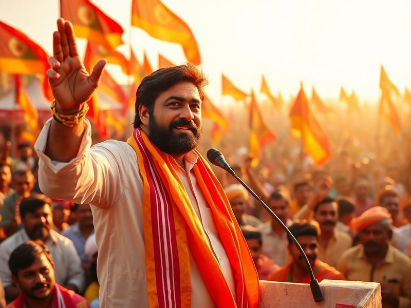 A split-screen image: on the left, Pawan Kalyan in a stylized action pose from a film; on the right, him speaking at a politi