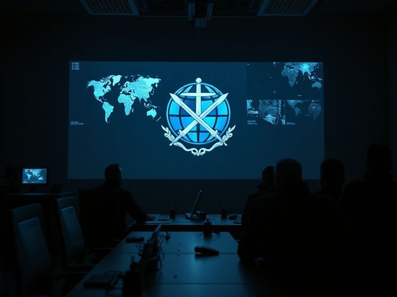 A wide-angle shot of the INTERPOL headquarters in Lyon, France, at dusk. The modern glass and steel building is illuminated,