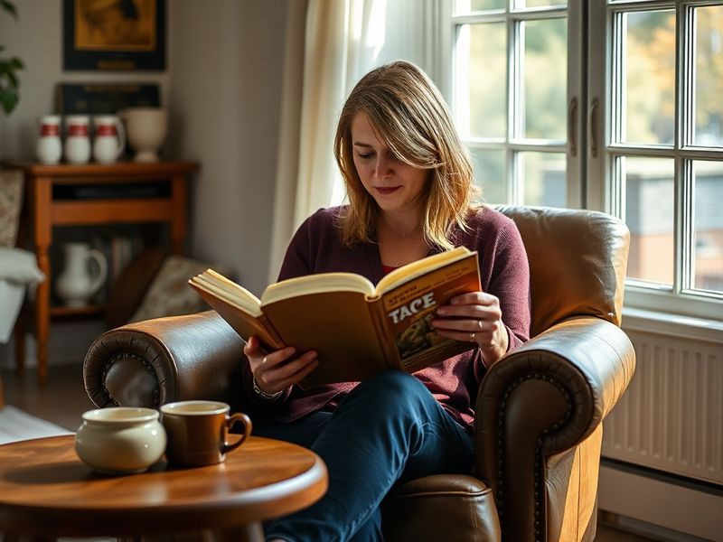A contemplative portrait of Katie Pladl in mid-adulthood, sitting outdoors with a distant gaze, symbolizing her journey of re