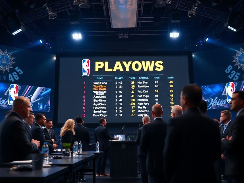 A dynamic basketball court with multiple players in action during a high-stakes NBA game. The scene includes a mix of star pl