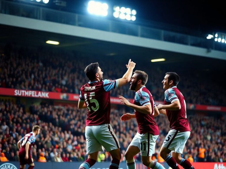 A high-energy shot of Aston Villa players celebrating a goal against Sunderland, with Villa's claret and blue kits contrastin