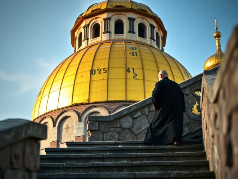 A dynamic action shot of Andrey Rublev mid-forehand swing on a blue clay court, intense focus on his face, wearing a red head