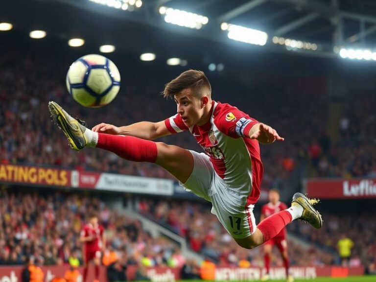 Freddie Woodman in action during a match for Djurgården in Sweden, wearing his goalkeeper jersey with the club's blue and whi