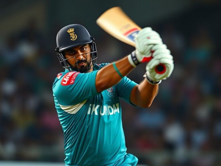 A dynamic action shot of Prabhsimran Singh playing a cover drive during a domestic match, wearing the Punjab cricket team jer