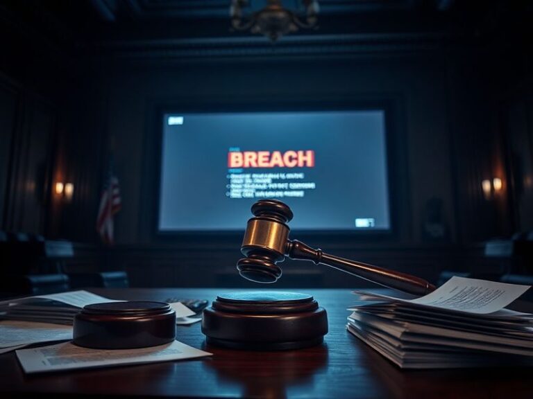 A split-screen image showing a concerned customer checking their phone next to a server room with red alert lights and digita