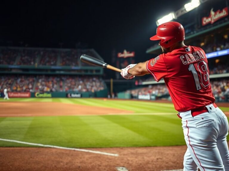 A vibrant baseball stadium scene at night, featuring the Cardenales de Lara in navy and orange uniforms facing the Houston As