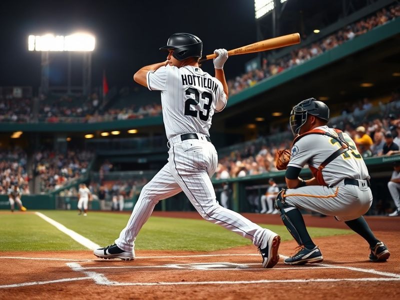 A dynamic shot of a White Sox batter swinging against an Athletics pitcher at Guaranteed Rate Field, with the scoreboard and