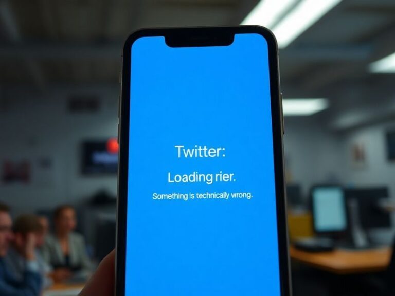A split-screen image showing a frustrated user staring at a Twitter error screen on a phone, with a clock displaying downtime