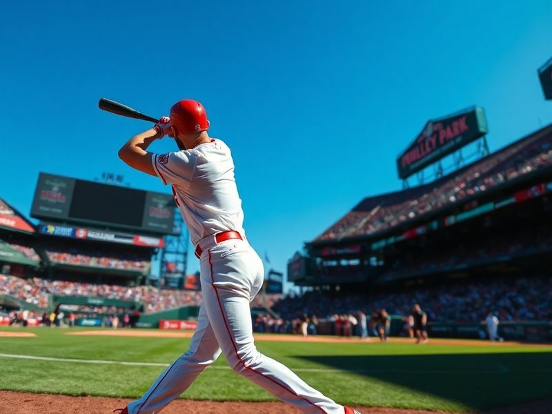 A vibrant shot of Citizens Bank Park during a Phillies game at sunset, showing fans in the stands, players on the field, and