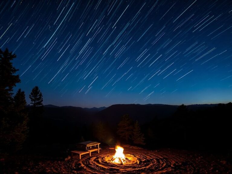 A breathtaking night sky filled with shooting stars during the Lyrid meteor shower, with a silhouette of trees in the foregro