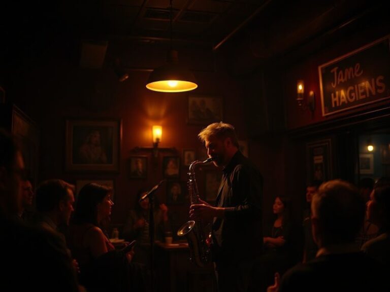 A vibrant piece by James Hagens showcasing a blend of urban life and nature, filled with rich colors and dynamic textures.