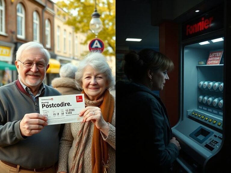 A split-image illustration showing two contrasting UK neighborhoods side by side. On the left, a well-funded urban area with