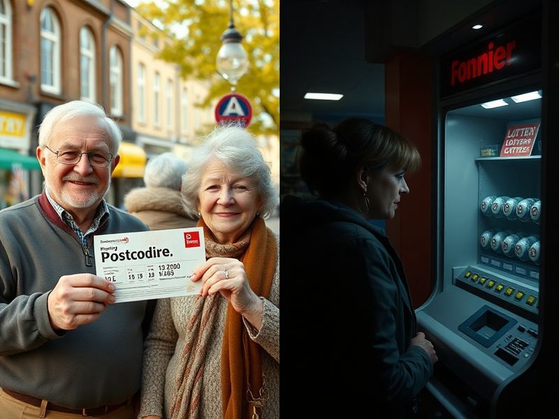 A split-image illustration showing two contrasting UK neighborhoods side by side. On the left, a well-funded urban area with