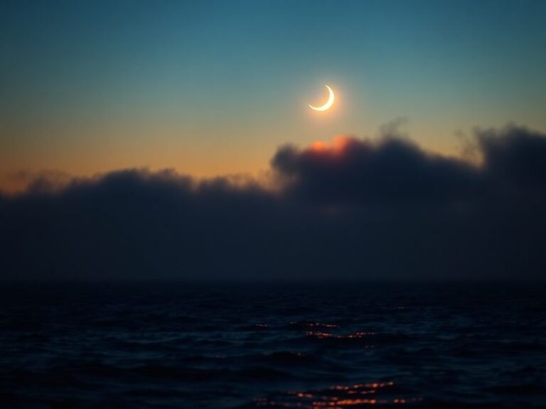 A wide-angle photograph of the Venus Moon conjunction over a city skyline at twilight, with Venus as a bright point near the
