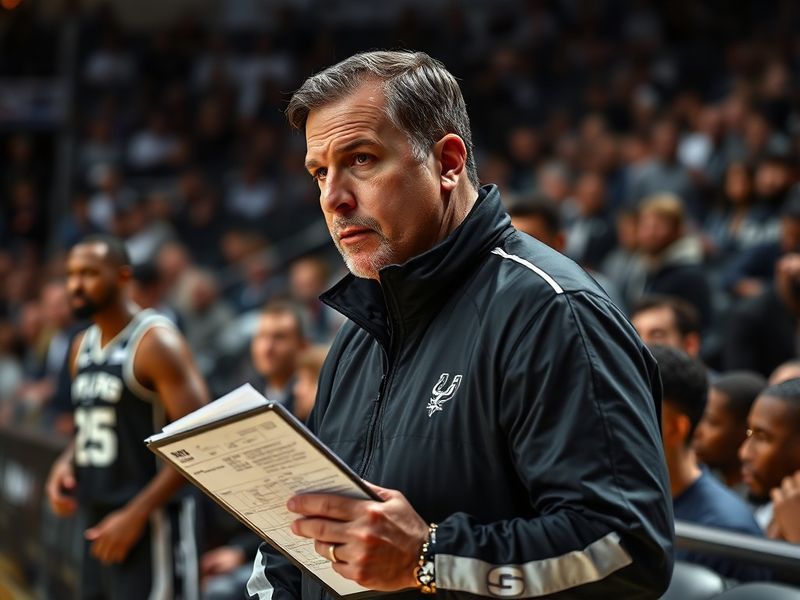 A split-screen image: on one side, Gregg Popovich in a Spurs jacket during his tenure; on the other, the current Spurs head c