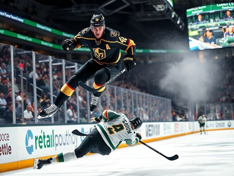 A dynamic action shot of Mattias Samuelsson in a Buffalo Sabres jersey, mid-game, showcasing his physicality and focus on the