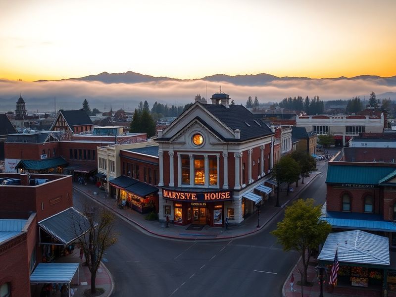 Aerial view of Marysville, Washington, showcasing its urban layout, green spaces, and key landmarks like Quil Ceda Village an