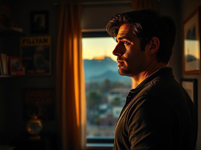 A stylized portrait of Patrick Muldoon in his 90s teen heartthrob era juxtaposed with a modern headshot, set against a Hollyw