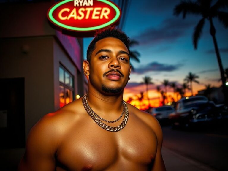 A vibrant, high-energy promotional image of Ryan Castro performing on stage with bright stage lights, a diverse crowd in the