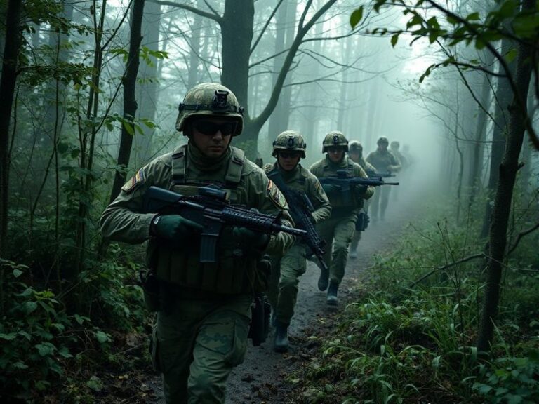 A formation of British soldiers in ceremonial uniforms marching past the Houses of Parliament, with modern armored vehicles i