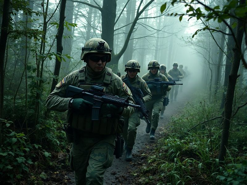 A formation of British soldiers in ceremonial uniforms marching past the Houses of Parliament, with modern armored vehicles i