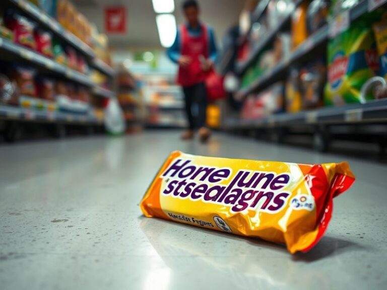 A close-up of a B&M Home Bargains store shelf displaying chocolate products, with a caution sign overlay indicating a recall.