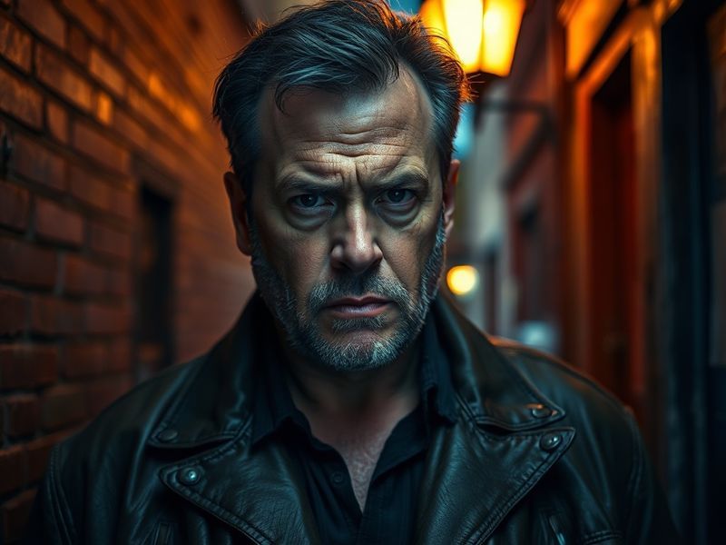 A moody portrait of Vincent D'Onofrio in character as Wilson Fisk from Daredevil, standing in a dimly lit room with a serious