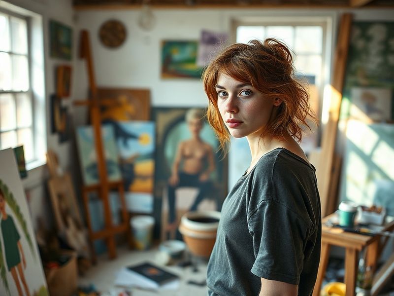 A professional portrait of Emma Laird in a modern, minimalist setting. She is dressed casually yet stylishly, with a neutral