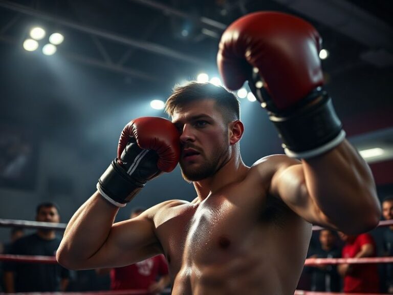 A split-image visual: on the left, Joshua Fury in a classic boxing pose during a past fight, wearing his signature robe and g