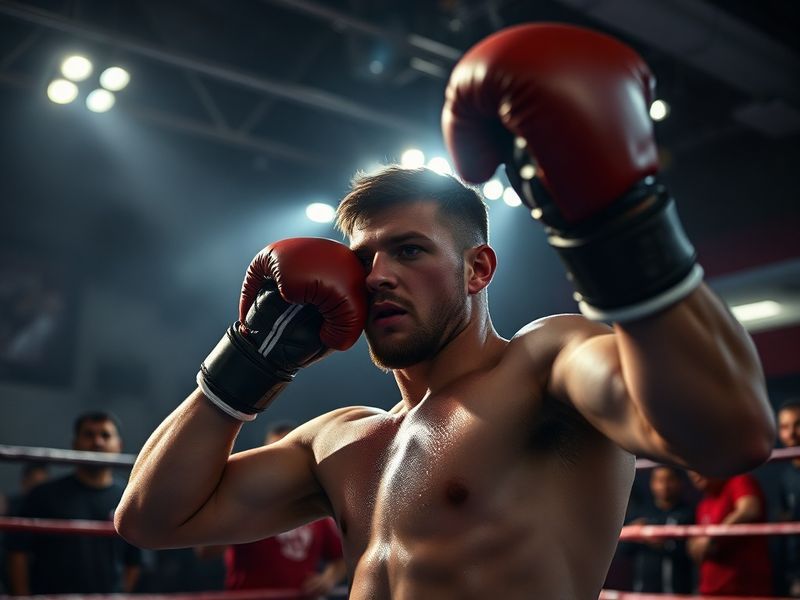 A split-image visual: on the left, Joshua Fury in a classic boxing pose during a past fight, wearing his signature robe and g