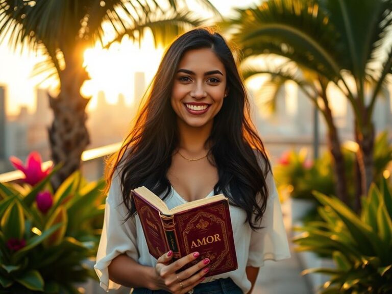 A vibrant studio portrait of Valentina Gomez surrounded by her mixed-media artworks, digital tablets, and wearable sculptures