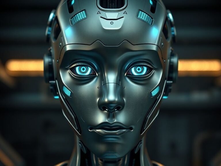 A sleek, futuristic digital interface with a glowing AI assistant named 'Claude' displayed on a holographic screen. The setti