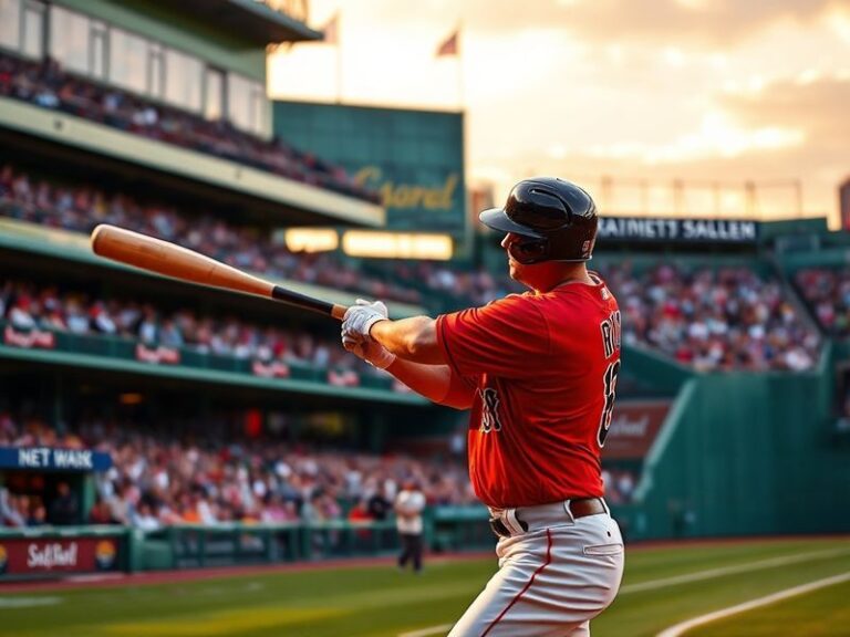 A split-screen image featuring iconic moments from Tigers vs Red Sox games: a Tigers player mid-swing at Comerica Park and a