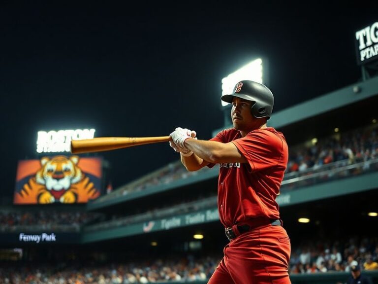 A classic baseball photo featuring Ty Cobb (Tigers) and Ted Williams (Red Sox) in mid-swing, with Fenway Park and Tiger Stadi