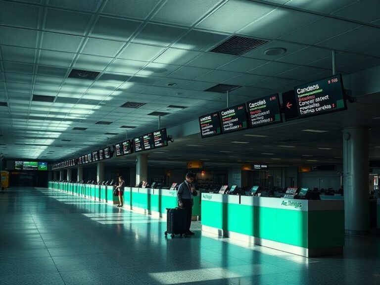 A busy Dublin Airport terminal with Aer Lingus planes parked at gates, passengers boarding, and a summer sky overhead. The mo