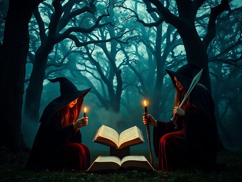 A cinematic shot of Nicole Kidman and Sandra Bullock as the Owens sisters, surrounded by flickering candles and eerie shadows