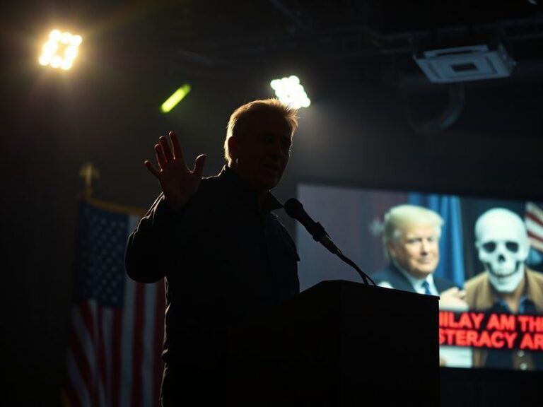 A split-screen image showing Alex Jones in a 2010s broadcast on one side and a 2023 courthouse exterior on the other, symboli
