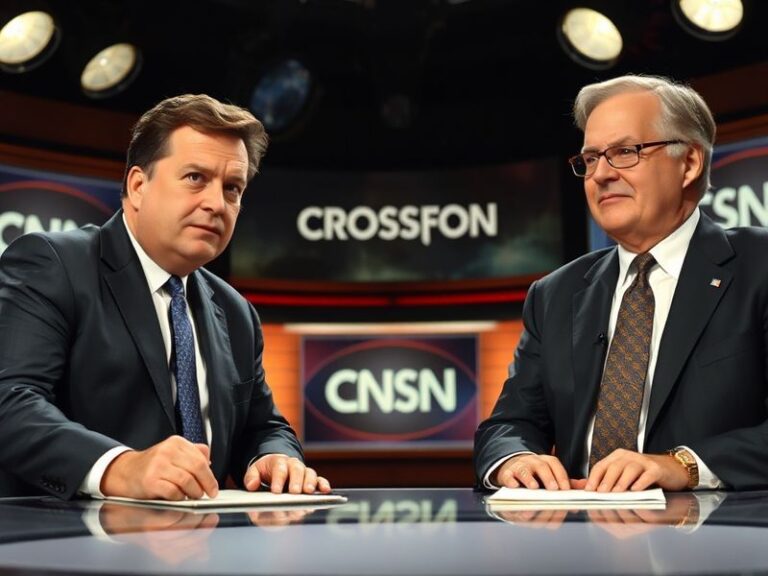 A split-image visual: On the left, Buckley Carlson speaking at a podium with a serious expression; on the right, Carlson laug