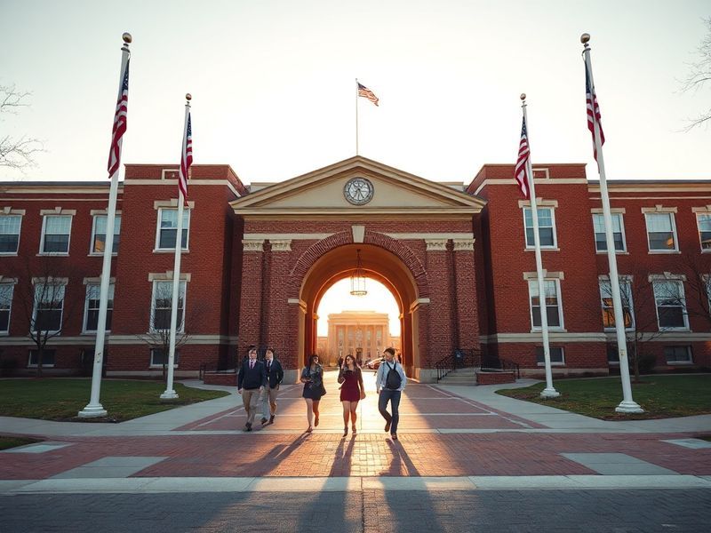 A vibrant photo of Valley Forge High School’s exterior during autumn, showcasing its modern architecture and well-maintained