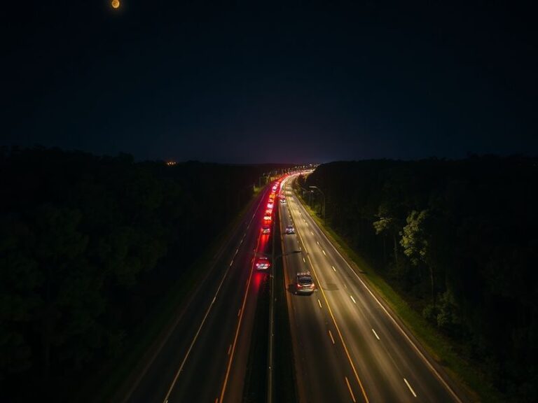 A scenic aerial view of Interstate 75 cutting through Florida’s Everglades, showing elevated bridges over wetlands, surrounde