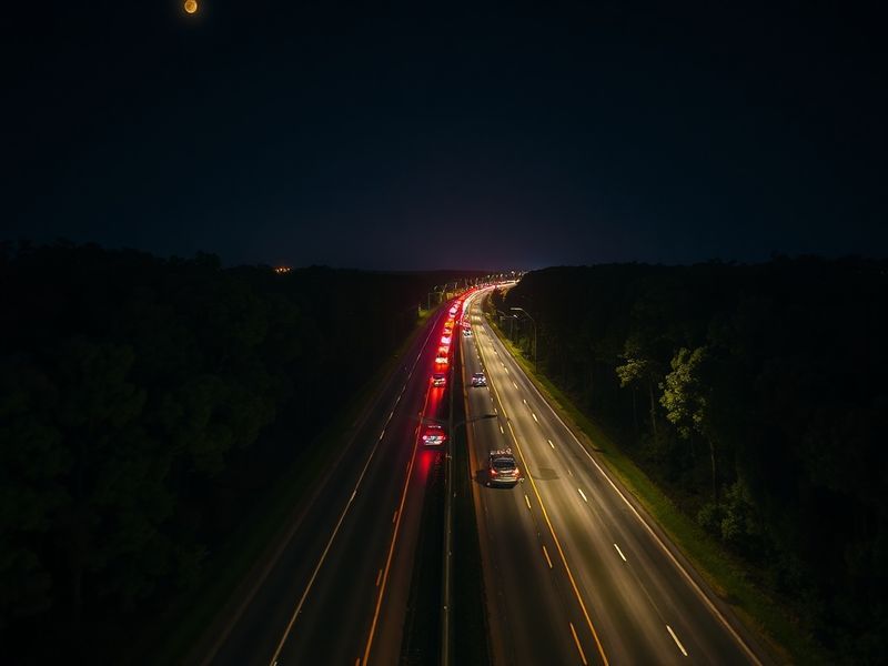 A scenic aerial view of Interstate 75 cutting through Florida’s Everglades, showing elevated bridges over wetlands, surrounde