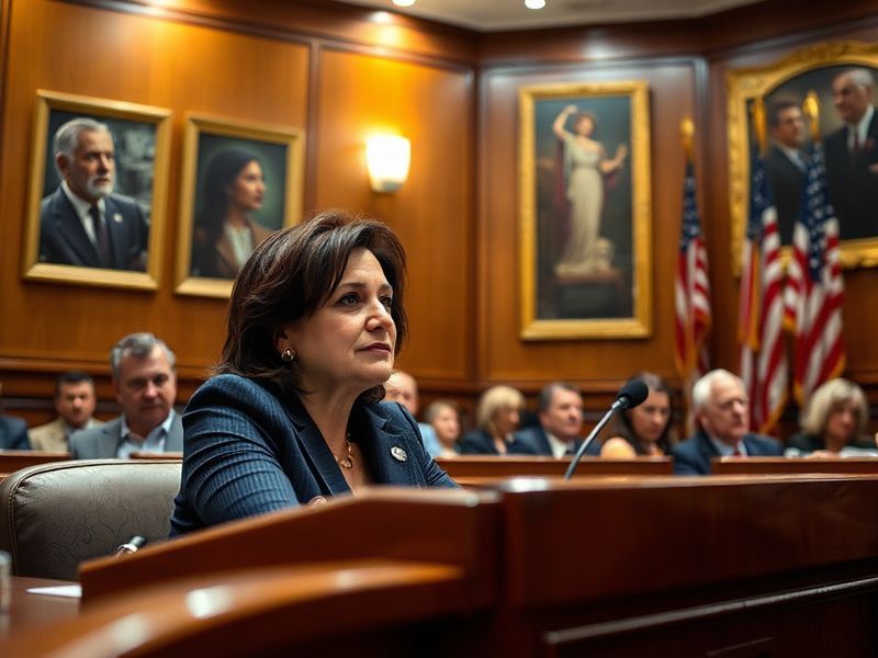 A professional headshot of Lori Chavez-DeRemer speaking at a podium, with an American flag and Oregon state flag in the backg