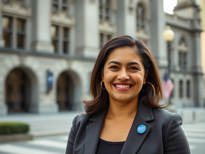 A professional headshot of Lori Chavez-DeRemer speaking at a podium, with the Oregon state capitol building visible in the ba