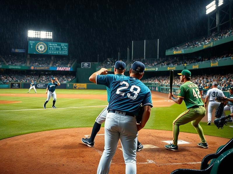 A split-image photo showing T-Mobile Park on one side (Mariners) and the under-construction Sodo Park on the other (Athletics