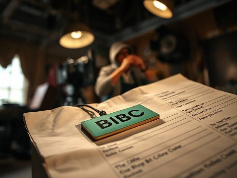 A split-screen image showing a young filmmaker on set in a gritty urban location (left) and a close-up of a TV screen display