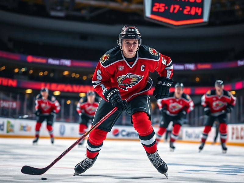 A dynamic action shot of Wyatt Johnston in a Dallas Stars jersey, mid-game, showcasing his focused expression and skillful st