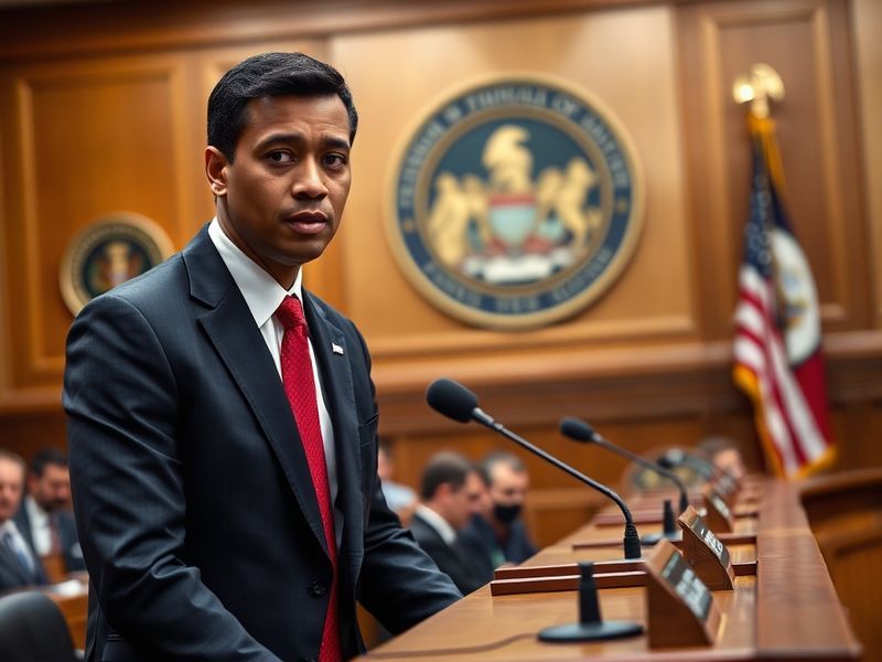 A professional portrait of Cory Mills in military uniform transitioning to a formal congressional headshot, set against an Am